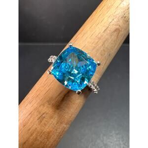 Vintage 14K White Gold Cushion Cut CZ Engagement Ring Size 7